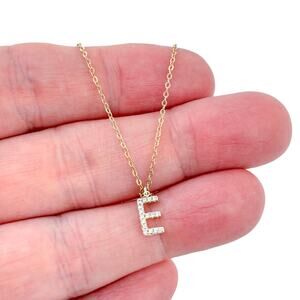 Estate Gold-Tone Sterling Silver 925 Cubic Zirconia E Chain Necklace 16"-18"